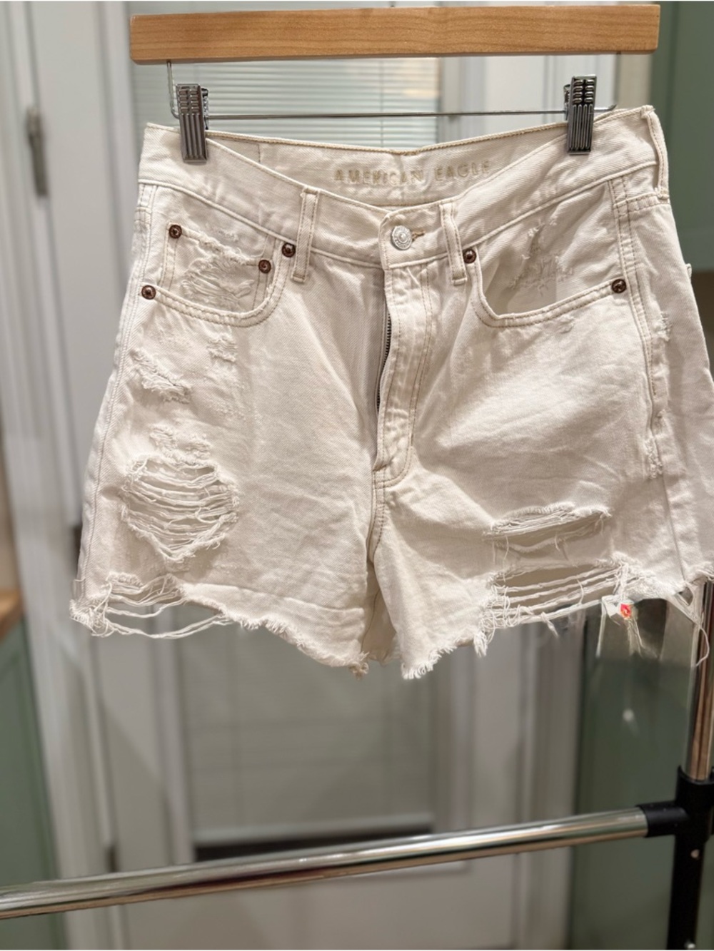 American Eagle Outfitters Off-White Distressed Denim Cutoff Shorts